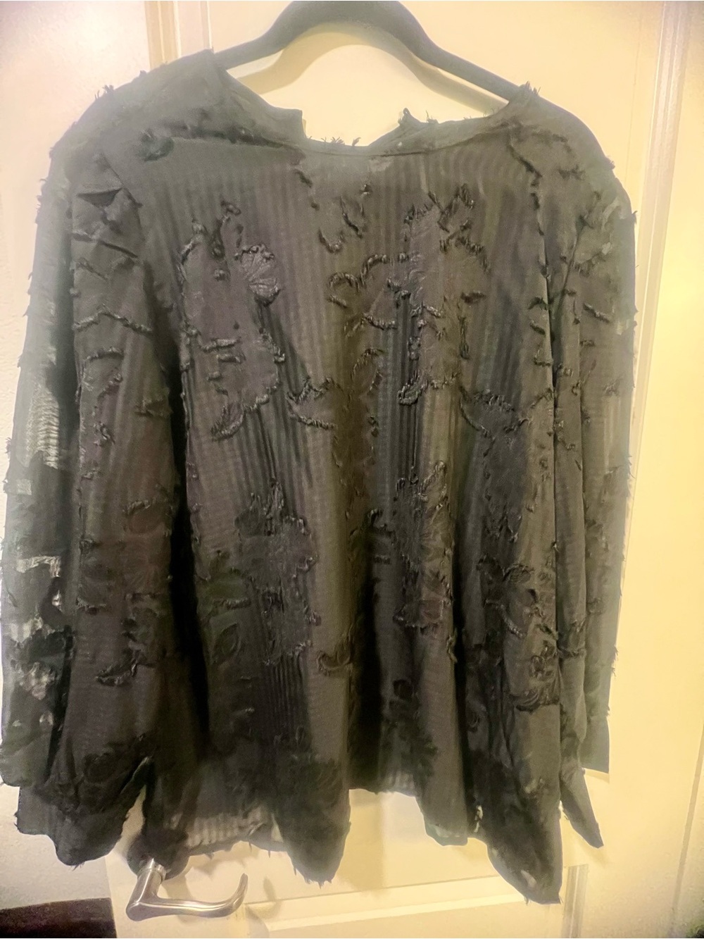 SHEIN Black Distressed Long-Sleeve Top